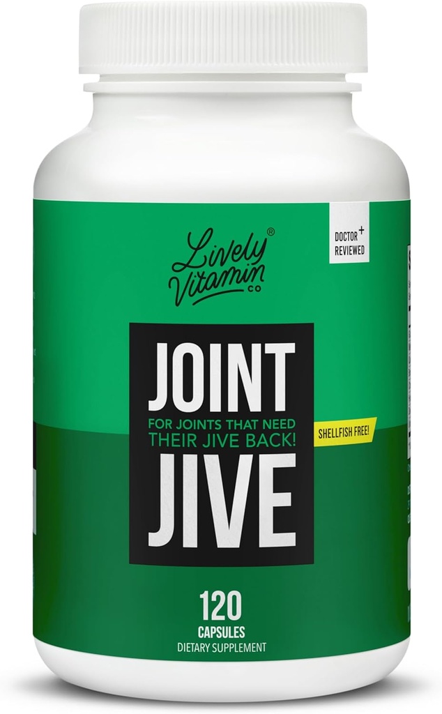 LIVELY VITAMIN CO. Jive articulaire - Lubricate Joints (Nee, cheville, cou, épaule, dos) - Collagène - Glucosamine - MSM - Quercetin - Chondroïtine - Devils Claw - Formule sans mollusques - 120 Compte