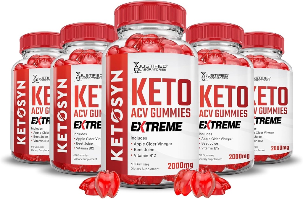 Laboratoires justifiés (5 Pack Ketosyn Keto ACV Gummies Extreme 2000MG Ketosyn Keto Gummies Vinaigre de cidre de pomme préparé avec du jus de betterave de grenade en poudre B12 Vegan Non OGM 300 Gummys