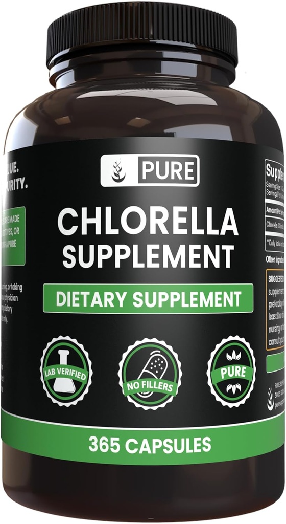 Ingrédients originaux purs Chlorella (365 Capsules) Pas de Magnésium ou de Rice Fillers, Toujours Pure, Verified Lab