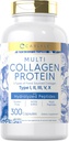 Carlyle Multi Collagen Protein Capsules 2000mg=300 Count=300 Type I, II, III, V, X=Collagen Peptide Pills=Keto & Paleo, Sans gluten, Supplément non OGM