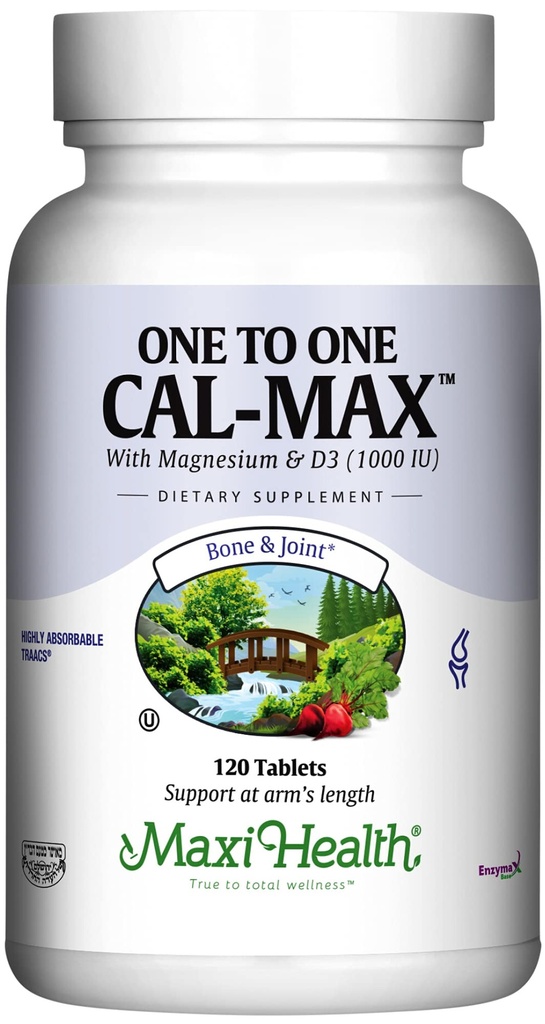500 mg de supplément de calcium avec vitamine D3 (1000 UI) et magnésium (500 mg) - os, dents et soutien articulaire pour les hommes et les femmes - 120 comprimés - un à un Cal-Max par Maxi Health