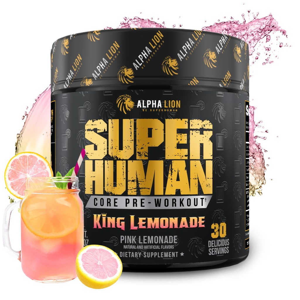 ALPHA LION Core Pre Workout avec Créatine pour la performance, Beta Alanine pour le muscle, L-Citrulline pour la pompe et la caféine tri-source pour l'énergie durable (30 services, King Lemonade Flavor)