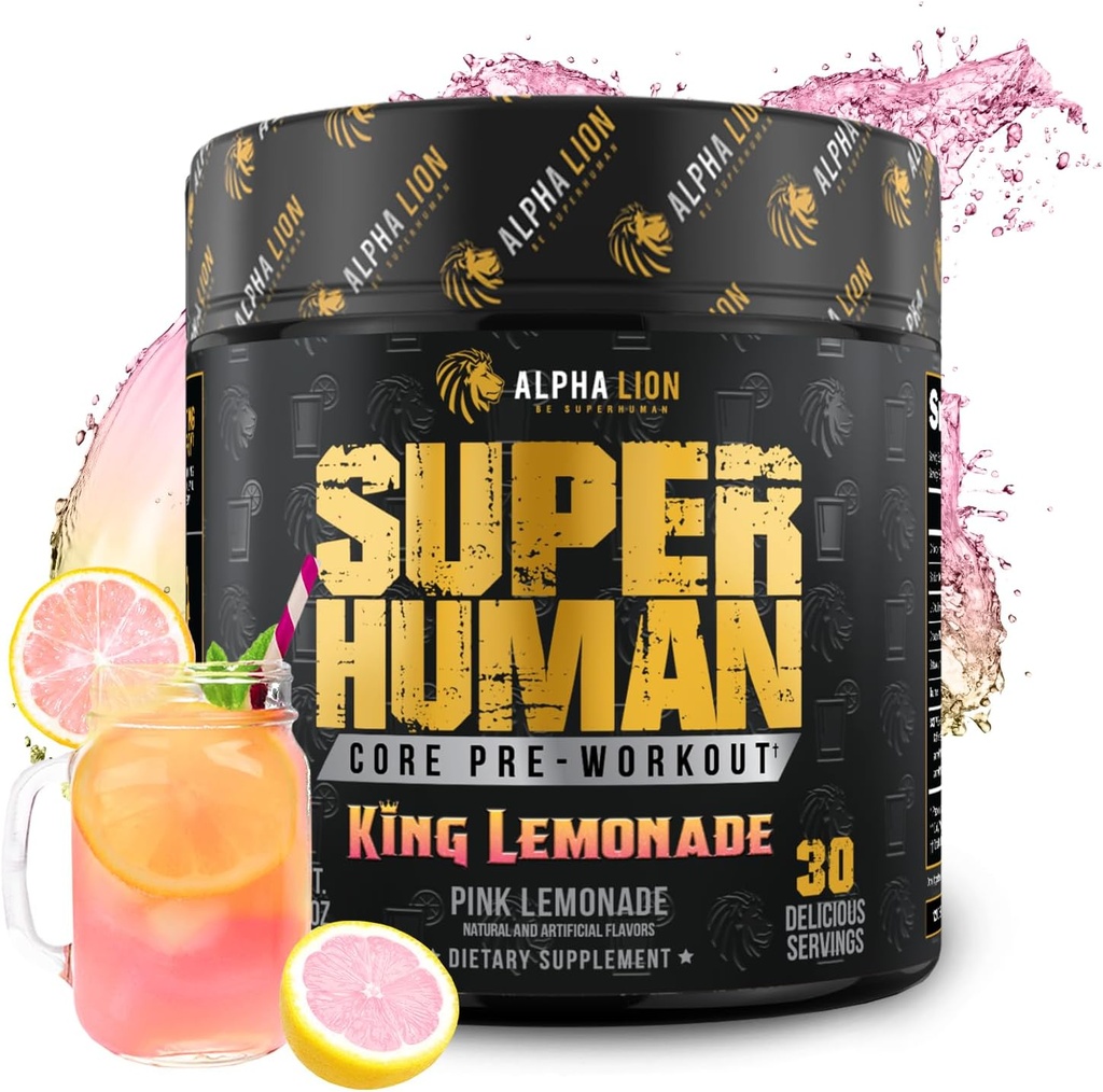 ALPHA LION Core Pre Workout with Creatine for Performance, Beta Alanine for Muscle, L-Citrulline for Pump & Tri-Source Caffeine for Sustained Energy (30 Servings, King Lemonade Flavor)
