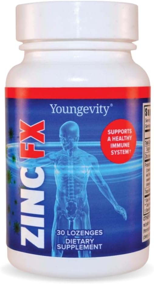 Youngevity Zinc Fx - Zinc + Trace Minerals + Elderberry + Astragalus - Immune Support Chewable - Très Absorbable - Délicieux - 30 Lozanges (Paquet de 4)