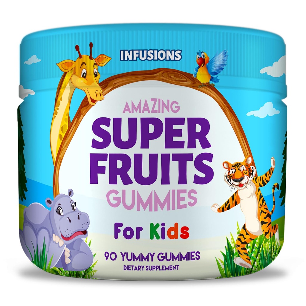 Infusions Gommies Super Fruits pour Enfants 90 Comte Mélange Antioxydant Soft et Delicious Vegan Friendly Gluten Free Non-OGM
