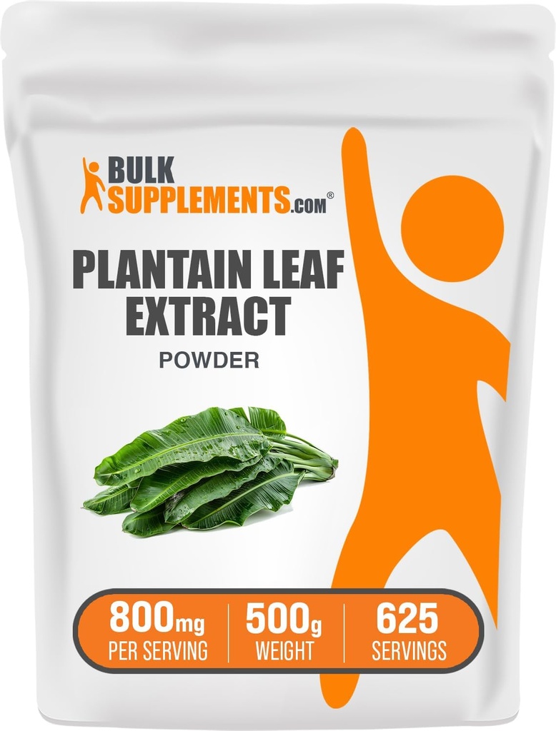 BulkSupplements.com poudre d'extrait de feuille de plantain - supplément de feuille de plantain, poudre de feuille de plantain - supplément à base de plantes, sans gluten, 800mg par portion, 500g (1,1 lb) (paquet de 1)