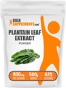 BulkSupplements.com poudre d'extrait de feuille de plantain - supplément de feuille de plantain, poudre de feuille de plantain - supplément à base de plantes, sans gluten, 800mg par portion, 500g (1,1 lb) (paquet de 1)