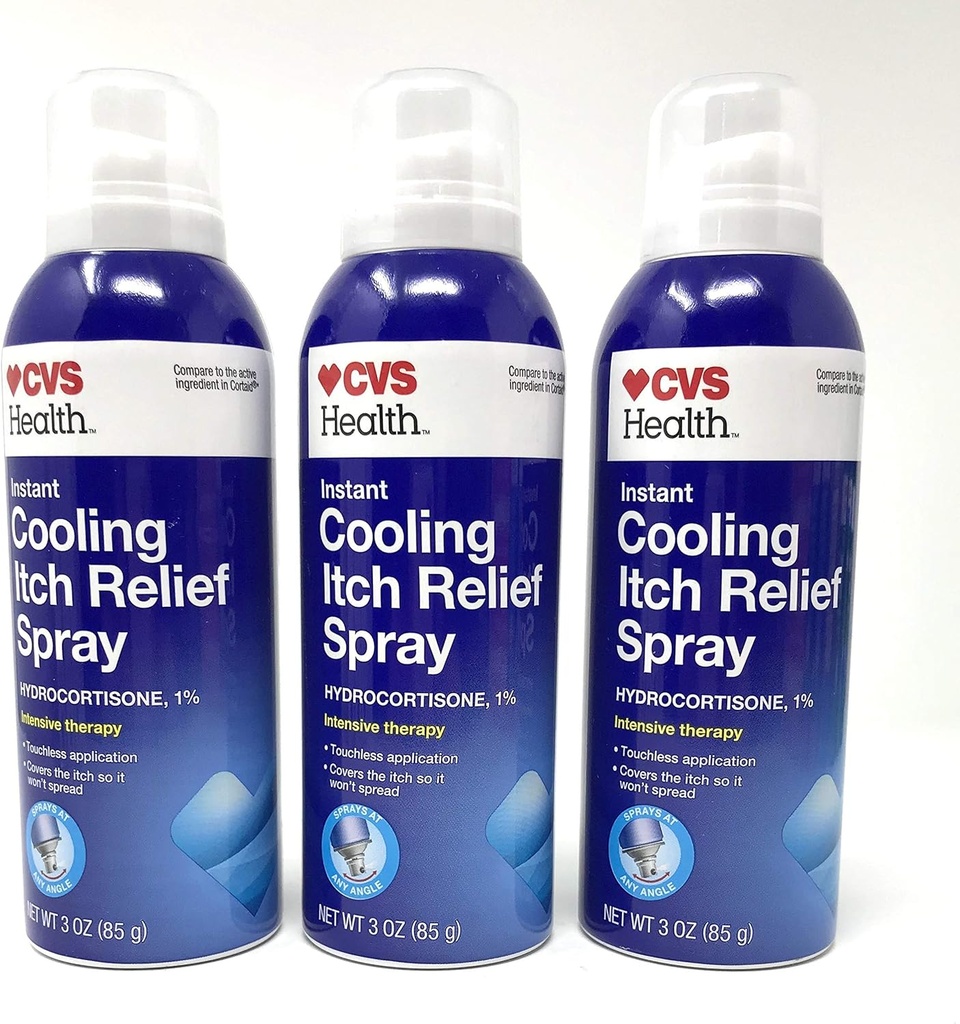 CVS Refroidissement instantané Démangeaison Spray de soulagement Hydrocortisone 1% thérapie intensive 3 Oz (3 Pack)