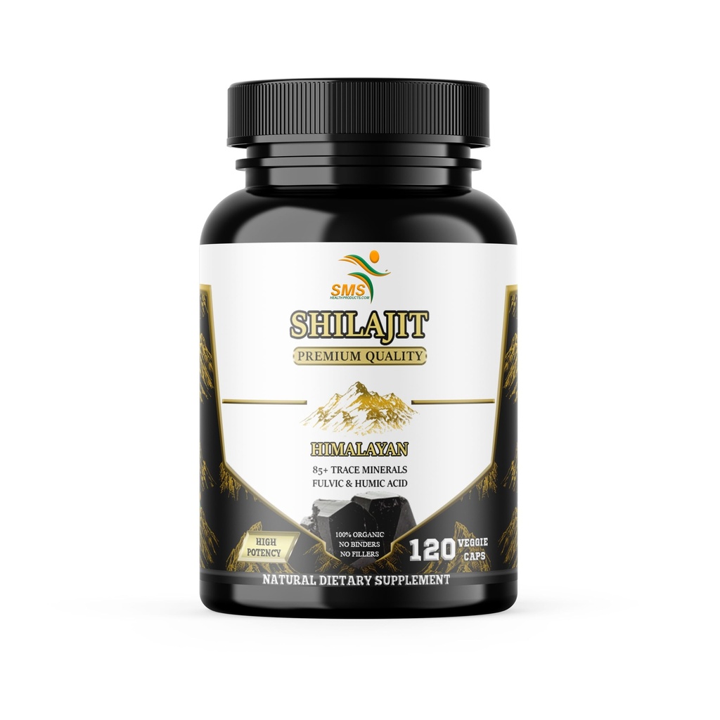 Shilajit Pure Himalayan Capsules (Supplément à l'acide sulfurique) 1000mg d'extrait de chilajit biologique par portion, 120 Nombre (85+ Trace Minerals, Pas de remplissage, Pas de liants)