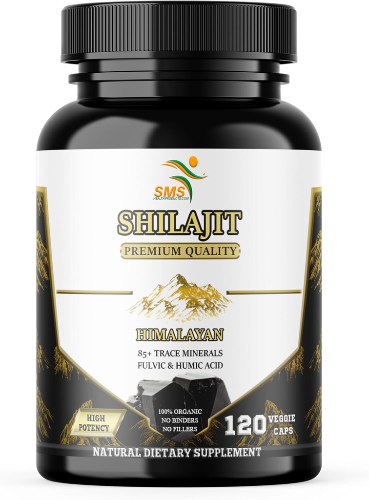 Shilajit Pure Himalayan Capsules (Supplément à l'acide sulfurique) 1000mg d'extrait de chilajit biologique par portion, 120 Nombre (85+ Trace Minerals, Pas de remplissage, Pas de liants)