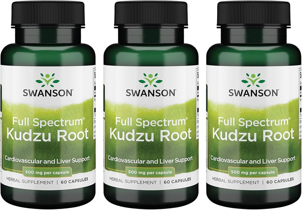 Swanson Full Spectrum Kudzu Root - Supplément à base de plantes pour soutenir la santé cardiaque et la santé du foie - Peut soutenir la santé de la pression artérielle et des niveaux de cholestérol - (60 capsules, 500mg chacune) (3 pack)