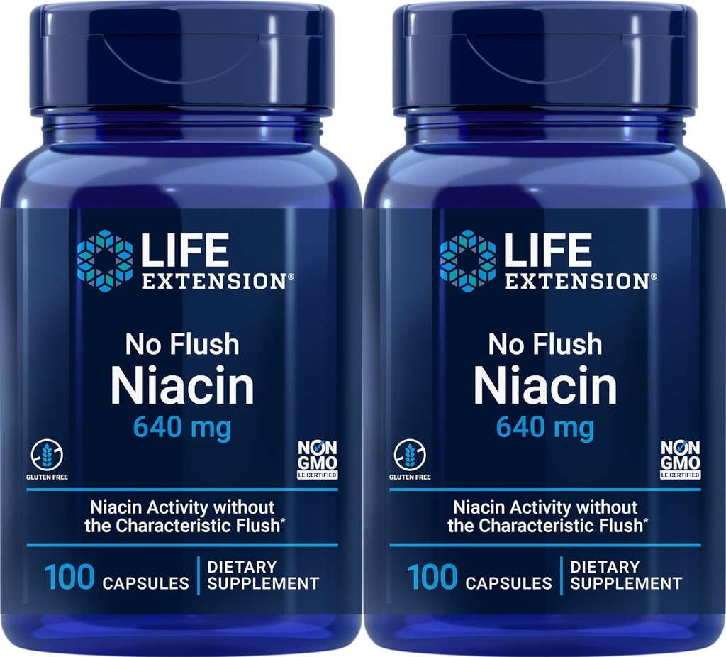 Prolongation de la durée de vie Non Flush Niacin 640 mg, 100 gélules (emballage de 2)