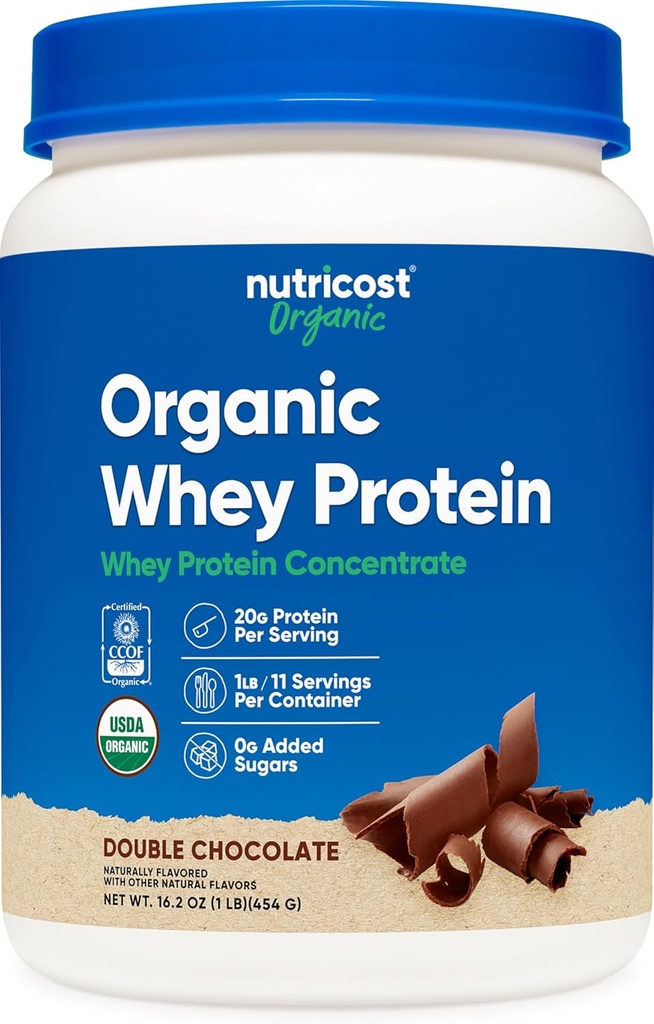 Nutricost Concentré de protéines de lactosérum biologique, aromatisé au chocolat double, (1LB) - Sans gluten, sans OGM