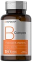 Horbaach B Vitamines complexes pour les femmes et les hommes : 150 Caplets avec acide folique et vitamine C. Supplément sans OGM et sans gluten