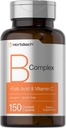 Horbaach B Vitamines complexes pour les femmes et les hommes : 150 Caplets avec acide folique et vitamine C. Supplément sans OGM et sans gluten