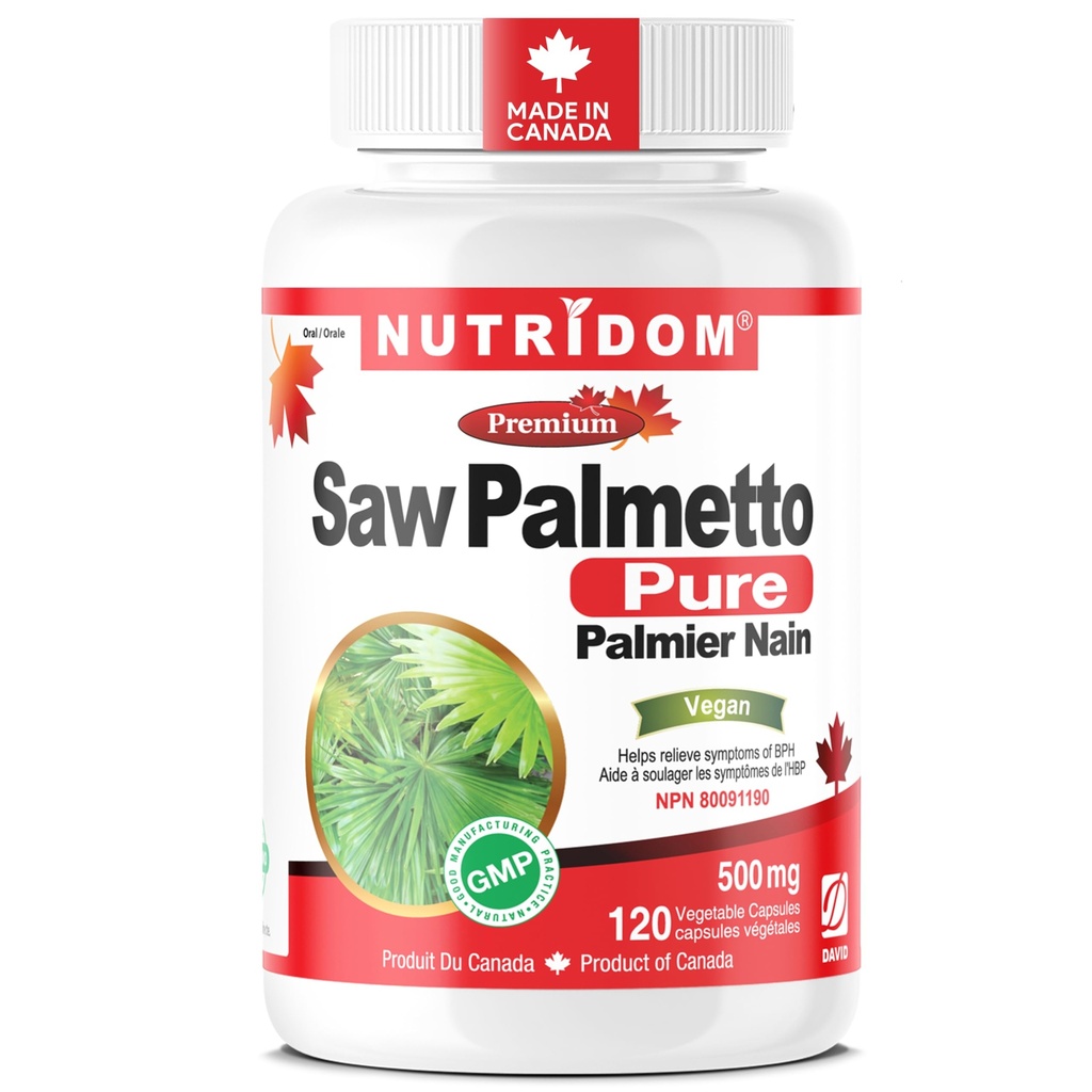 Nutridom Saw Palmetto 500mg, non-OGM, végétalien, sans gluten, sans soja et sans lait (120 Nombre)