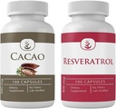 PURE ORIGINAL INGRÉDIENTS Cacao & Resvératrol Capsule Bundle (100 capsules chacune), Pas d'additifs ou de remplissages, laboratoire vérifié