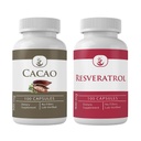 PURE ORIGINAL INGRÉDIENTS Cacao & Resvératrol Capsule Bundle (100 capsules chacune), Pas d'additifs ou de remplissages, laboratoire vérifié