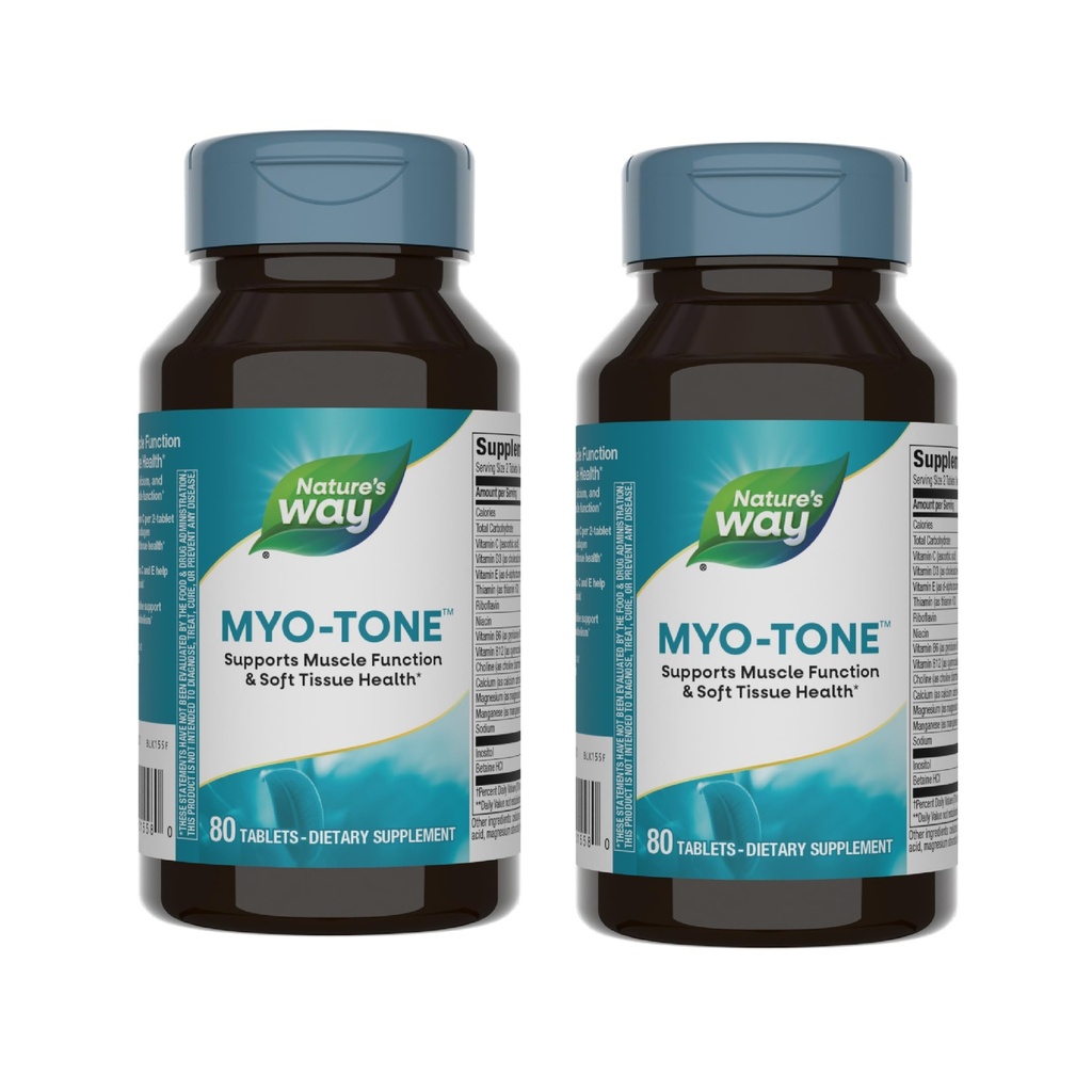Myo-tone de la nature - Fonction musculaire et santé tissulaire douce* - Avec magnésium, vitamines et vitamines B – Sans gluten et végétarien - 80 comprimés (2 paquets)