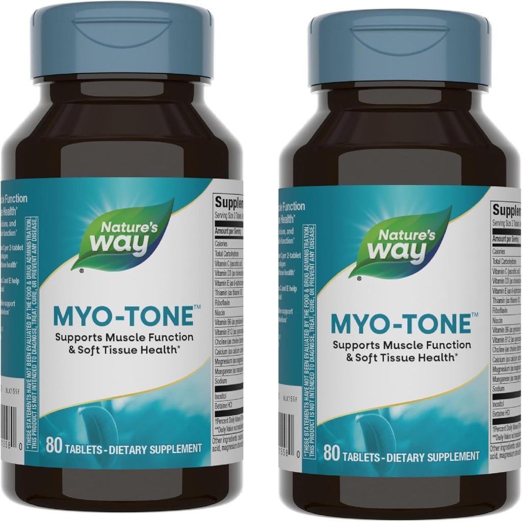 Myo-tone de la nature - Fonction musculaire et santé tissulaire douce* - Avec magnésium, vitamines et vitamines B – Sans gluten et végétarien - 80 comprimés (2 paquets)