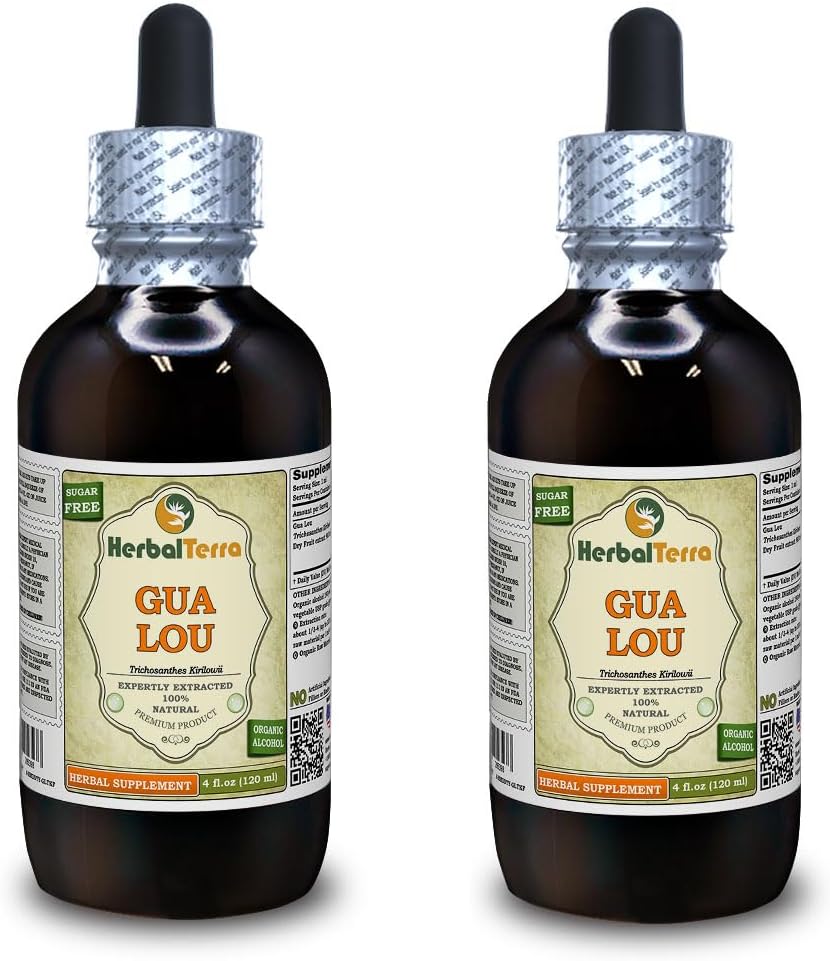 Gua Lou, Trichosanthes (Trichosanthes Kirilowii) Teinture, extrait liquide de fruits séchés (Marque: HerbalTerra, fièrement fabriqué aux États-Unis) 2x4 fl.oz (2x120 ml)