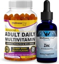 WellnessOne liquide Zinc et adulte multivitamine Gummy - Ensemble de bien-être complet pour l'énergie, l'immune, la peau et la santé du cerveau - 1,67 fl oz gouttes de zinc et 60 mélanges de gummy adultes aromatisés Berry