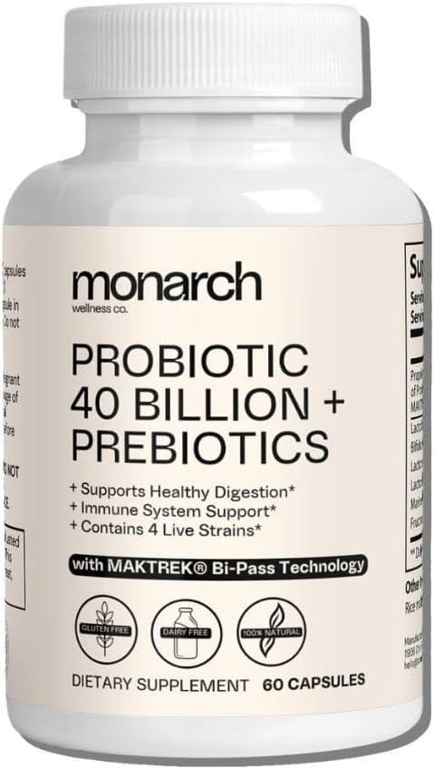 Probiotique 40 milliards + Prébiotiques: 4 différentes souches - Digestion et santé des intestins (60 capsules) - Probiotiques pour les femmes et les hommes - Naturel ► Gut Health & Immune Support Supplément