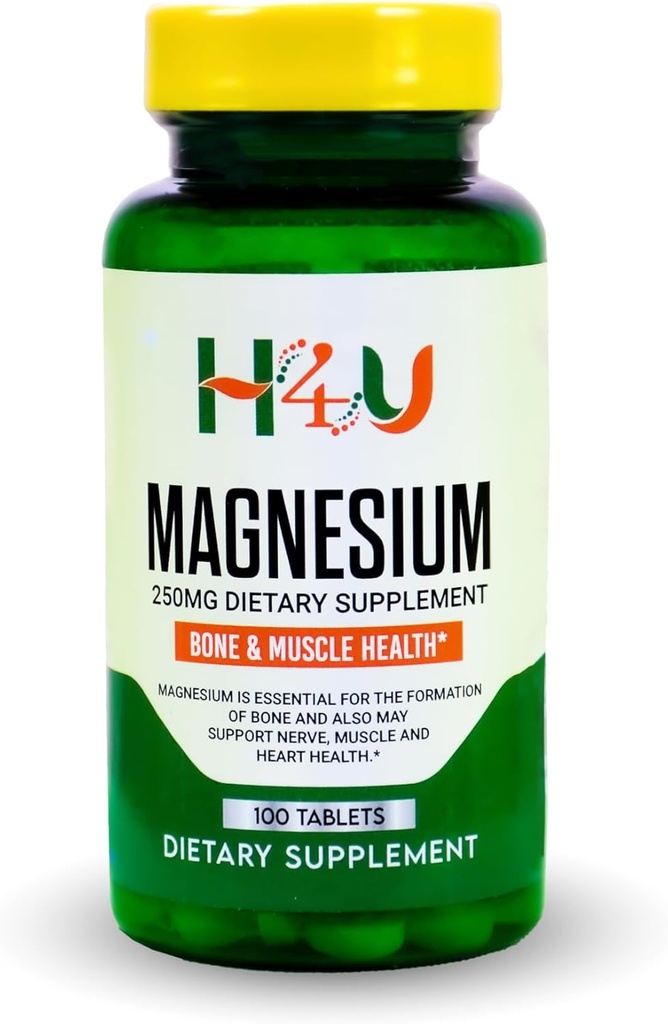H4U - 4 TOP CARE Comprimés de supplément alimentaire pour os de magnésium et la santé musculaire, 250 mg, 100 Compte