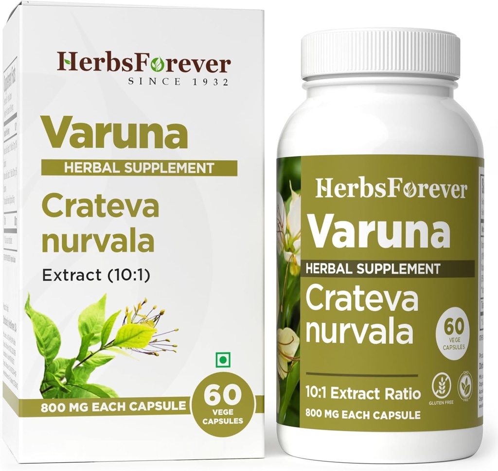 Herbsforever Varuna Nurvala Extract Capsules - Vegan & Gluten Free - Supplément à base de plantes pour la fonction de la vésicule et du rein, 800 mg par gélule (60 nos)