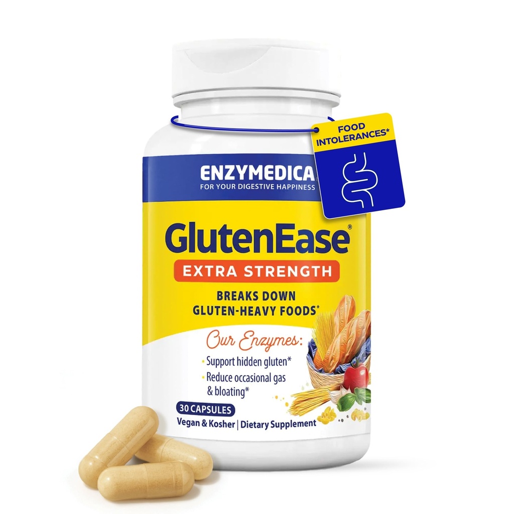 Enzymedica GlutenEase Extra Strength, Enzymes Digestifs Gluten avancés pour les femmes et les hommes, Formule à action rapide pour le soulagement et la santé digestive Bloating, 30 Capsules