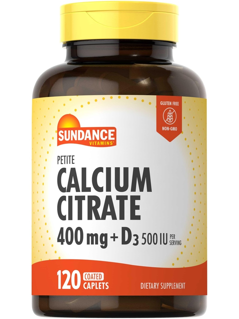 Citrate de calcium Sundance avec vitamine D3-400 mg-120 Caplets Petite-