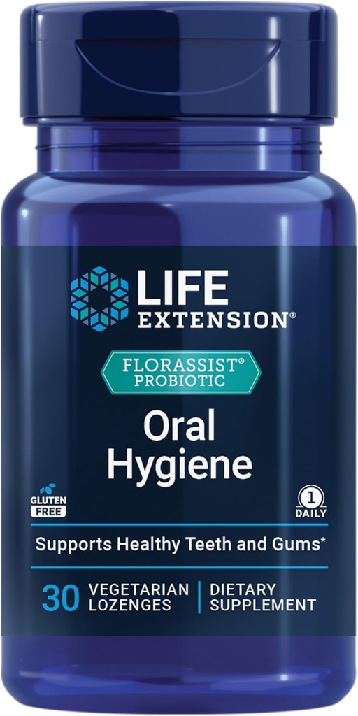 Life Extension FLORASSIST® Probiotique Hygiène orale, Probiotique oral pour les dents et les gencives, pH, Hygiène dentaire, Soutien immunitaire, BLIS M18TM, Une fois par jour, Sans gluten, Végétarien, 30 losanges