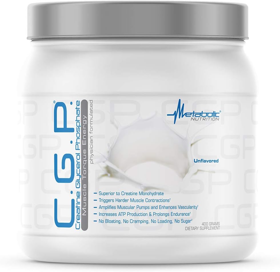 Nutrition métabolique, CGP, Phosphate de glycérol de la créatine, poudre de créatine 100 % micronisée, supplément d'entraînement avant intra, non aromatisé, 400 grammes