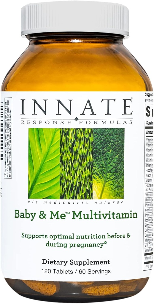 Formules de réponse INNATE Bébé et moi Multivitamine - Vitamine prénatale et postnatale avec folate, choline et vitamines B12 et D3 - Végétariens, non OGM et sans gluten - 120 comprimés (60 portions)