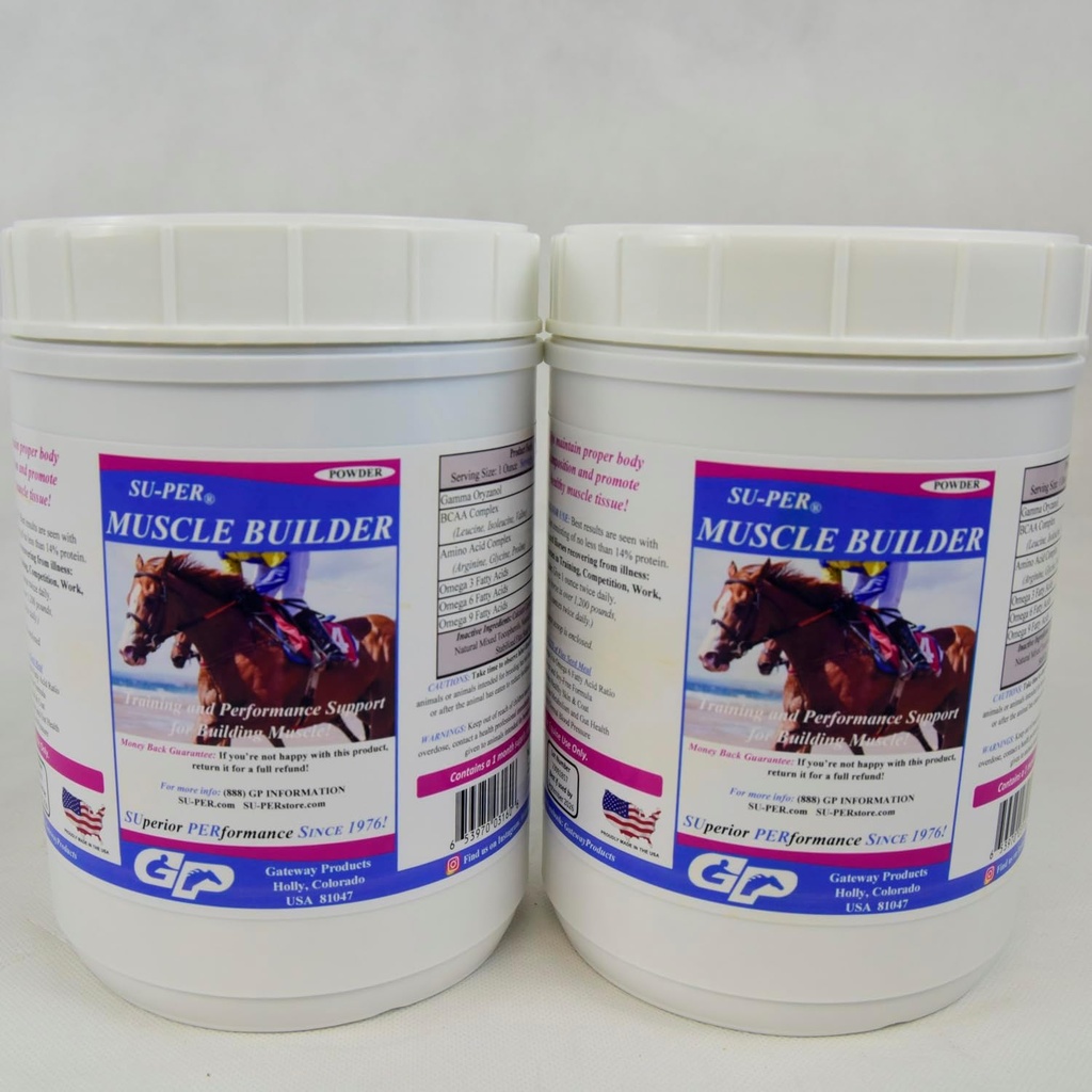 SUPER Muscle Builder Horse Supplement - Formation et support de performance pour l'exercice musculaire - 2,5 livres, (2 paquets)