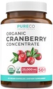 Pilules de canneberge biologique - 50:1 Concentrate équivaut à 25 000mg de canneberges fraîches (Vegan) pour la santé urinaire et le nettoyage du rein - Pilules de canneberge pour les femmes - Supplément de soutien UTI - 60 capsules