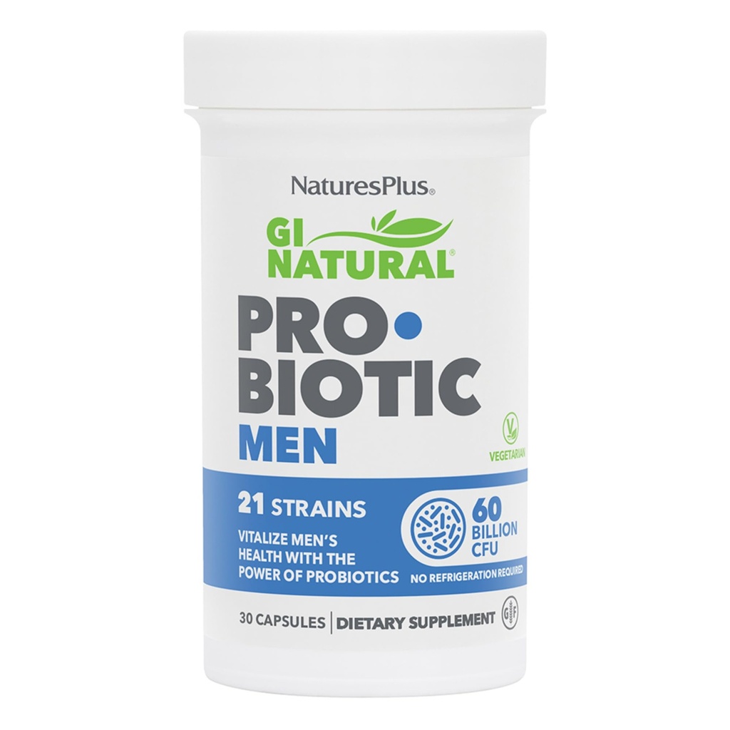 NaturesPlus GI Natural Probiotic Men - 30 Capsules - Digestive & Prostate Health, Immune Strength - Includes Saw Palmetto - Gluten Free - 30 Servings