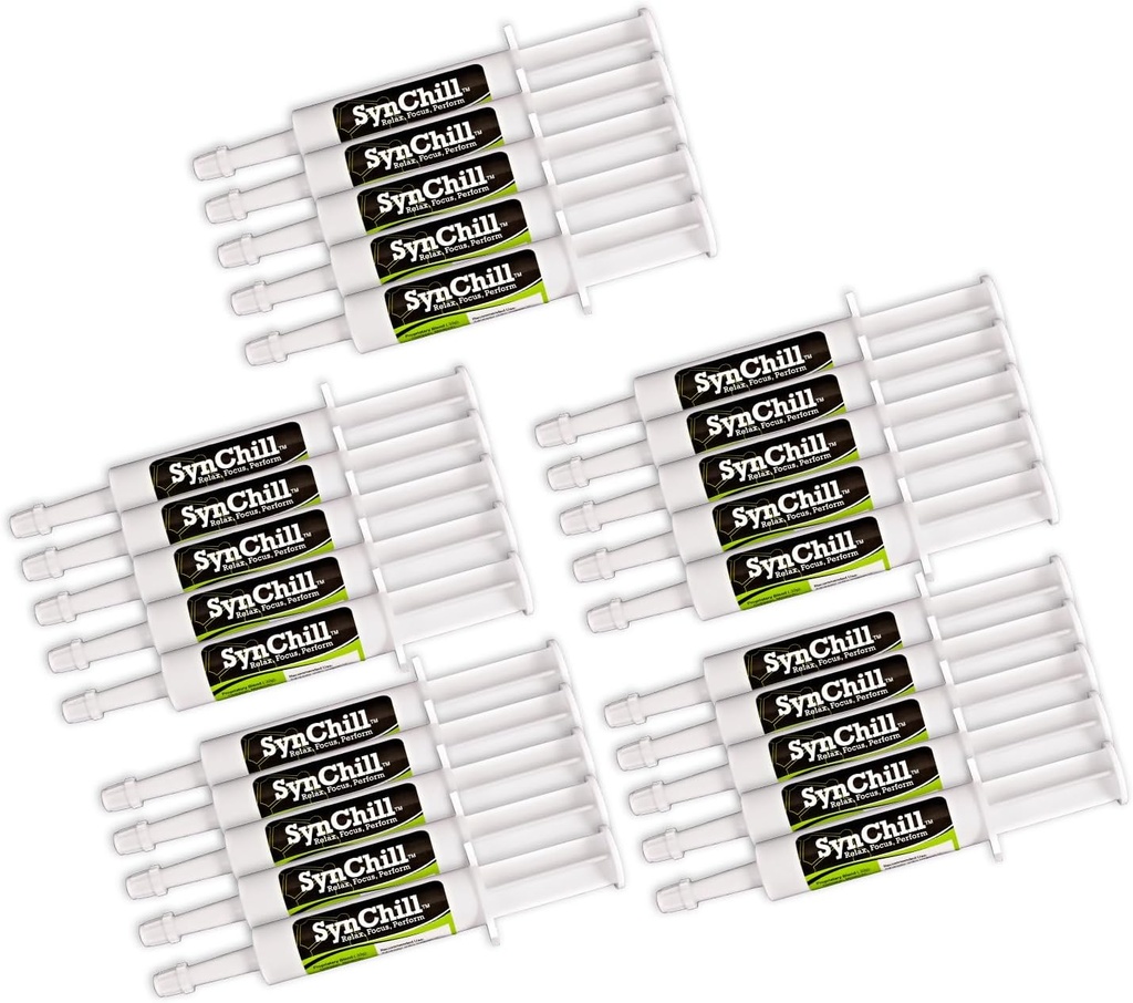 SynChill Oral Horse Calmant Gel, Supplément 100% Naturel et Nutritionnel, Résultats Prouvés en laboratoire, Conçu pour Focus & Performance, Approuvé par les Professionnels Olympiques et Vétérinaires, Fabriqué aux États-Unis - 25-Pack