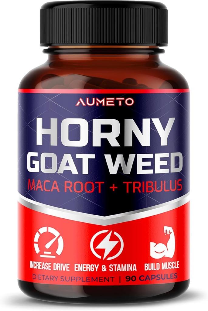 Supplément à l'herbe de chèvre en chaleur avec L-Arginine Tribulus Terrestris Maca Root Tongkat Ali - Homme énergie, force et soutien mémoire (90 comte (paquet de 1))