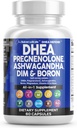 DHEA 200mg Supplément Pregnénolone 100mg pour les hommes et les femmes avec DIM Ashwagandha Boron 6mg complexe Calcium Magnésium Zinc 50mg Vitamine D3 5000 iu Hormone Capsules de soutien Pills - Fabriqué aux États-Unis 60 Ct