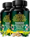 Capsules biologiques de baies d'épines - Berry d'épines avec St Johns Wort Rhodiola Rosea Olive Leaf Shiitake Reishi Mushroom Quercetin & Vitamine C, D3, K2, B6 & Magnésium (240 Nombre)