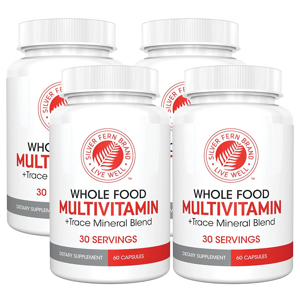 Silver Fern Whole Food Daily Multi Vitamine w/Trace Mineral Blend Supplément - 4 bouteilles - 60 Vegicaps Chaque - 120 jours d'approvisionnement - naturel, non-OGM, végétalien, multivitamine - Zéro synthétique
