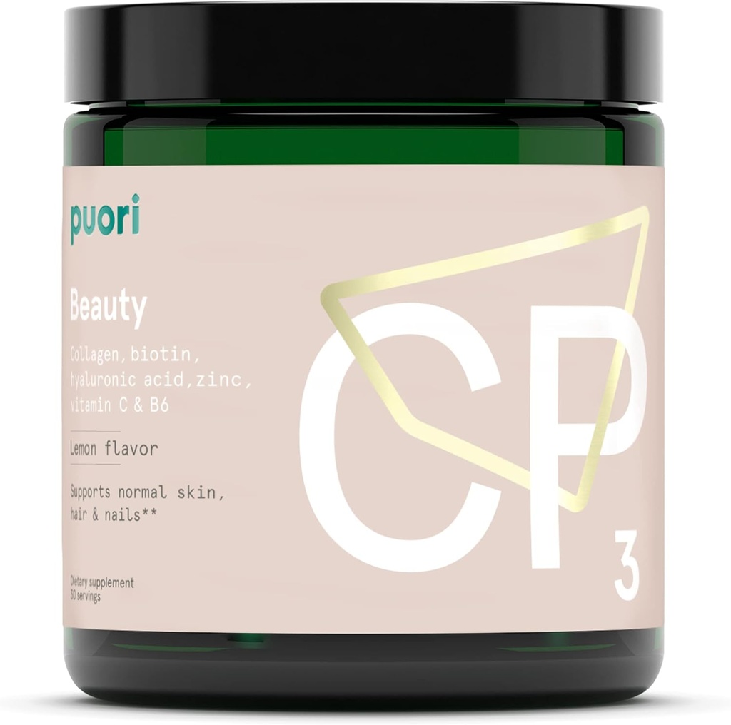 Puori Collagen Powder Supplement with Biotin & Hyaluronic Acid, CP3 Beauty Complex - Hydrolyzed Collagen Peptides - Skin, Hair & Nails - Zinc, Vitamin B, Vitamin C - Lemon