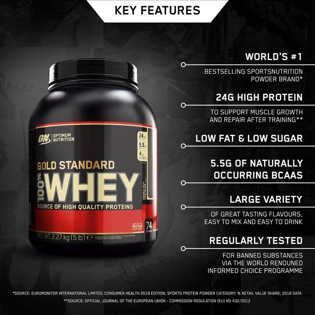 Optimum Nutrition 100% Whey Or Standard, Chocolat Double Rich, 5 livres