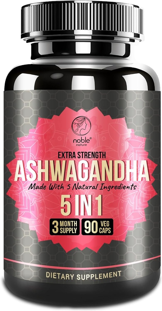 Supplément Ashwagandha avec curcuma, Rhodiola Rosea, racine de gingembre et extrait de poivre noir - 90 gélules