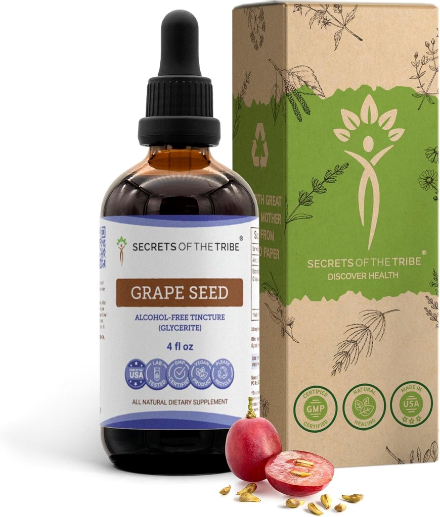 Secrets of the Tribe Grape Seed Tincture Alcohol-Free Liquid Extract, Grape (Vitis Vinifera) Dried Seed (4 FL OZ)