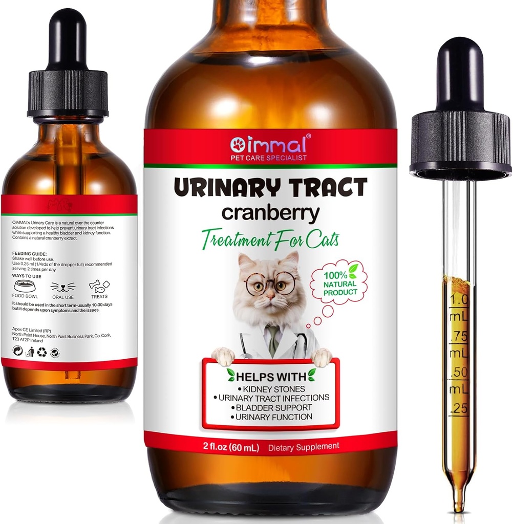 Urinary Tract for Cats, Natural Cat Urinary Tract Drops - Supports Bladder, Kidney Stone & Dog UTI Relief, Cranberry Kidney Bladder Drops, Herbal Supplement for Cats, Chicken Flavor - 60 ml / 2.02oz