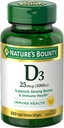 Nature's Bounty Vitamine D3 1000 UI Softgels, Immune Support, favorise des os sains, 1 Softgel par jour, sans gluten, 350 Compte