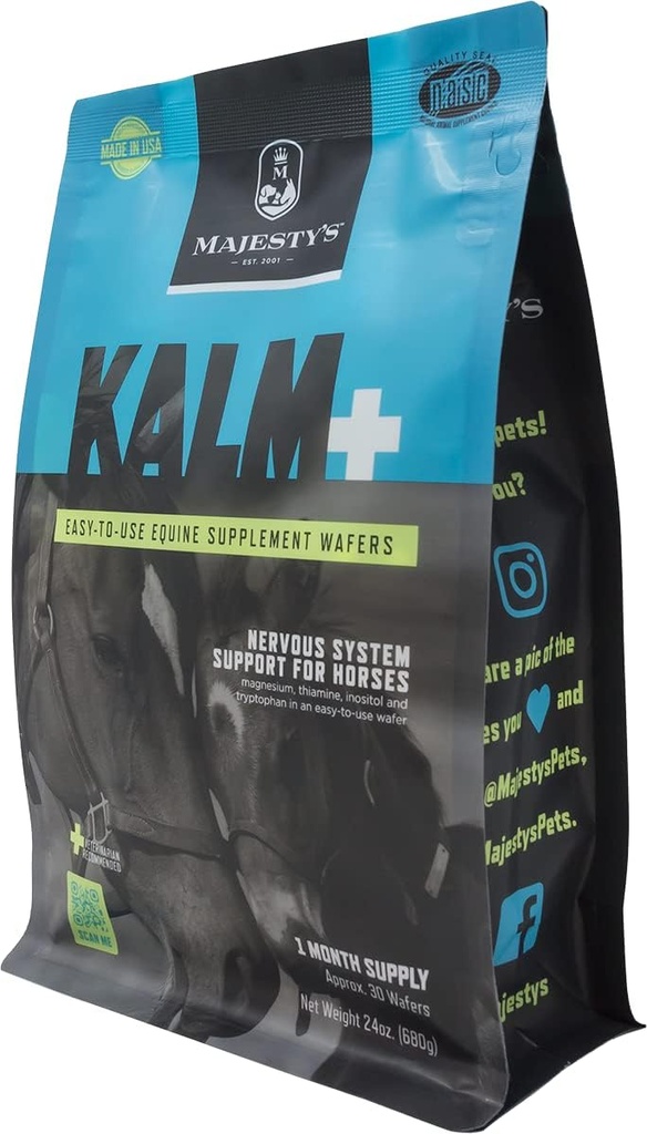 Majesty's Kalm Wafers - Supports Horse / Equine Balanced Behavior and Normal Nervous System Function - Tryptophan, Vitamin B1, Winter Cherry, Inositol - 30 Count (1 Month Supply)