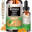Moringa gouttes - Moringa bio extrait de feuille liquide avec gingembre curcuma Boswellia pour l'énergie, la santé de la peau, la santé Gut - Superfood vert haute absorption avec/Vitamines essentielles et acides aminés